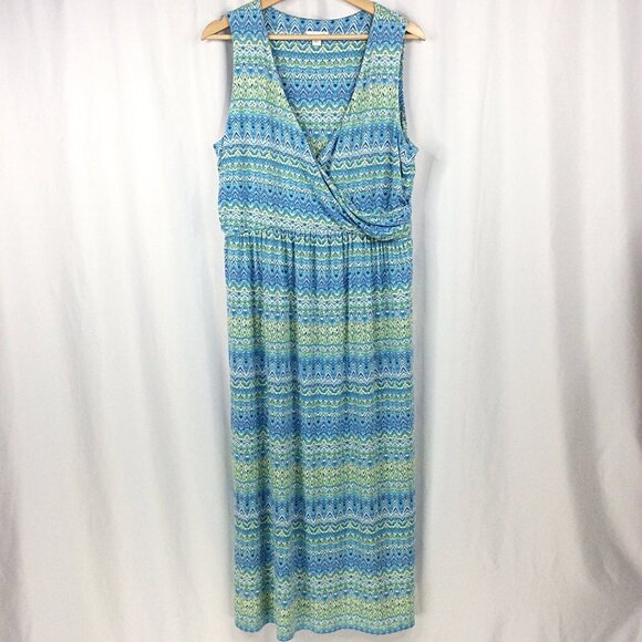 J JIll Maxi Dress Womens Large Blue Green Aegean Sleeveless Tank Surplice V-Neck - Picture 1 of 8